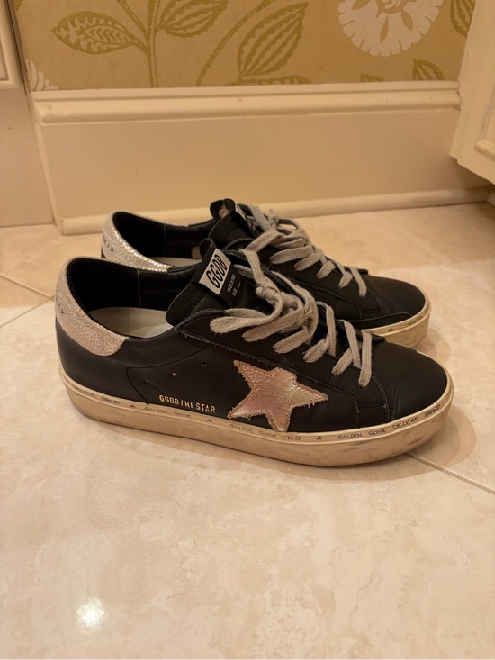 Golden Goose Shoes - Golden Goose hi star Black Leather platform Sneaker silver Star and Silver Heel